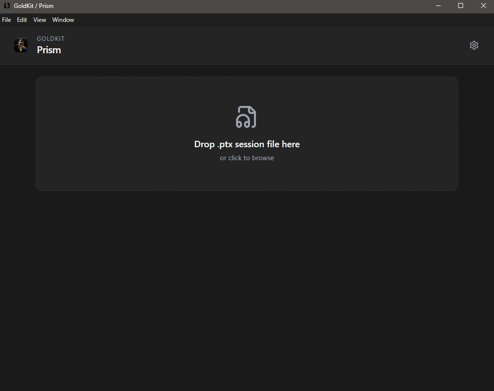 Prism desktop app showing a drop area for Pro Tools session files